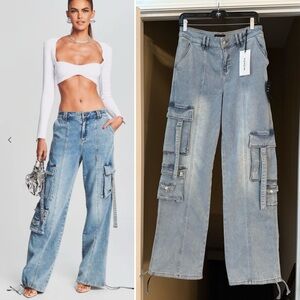 Retrofete Light Blue Wide-Leg Cargo Jeans
